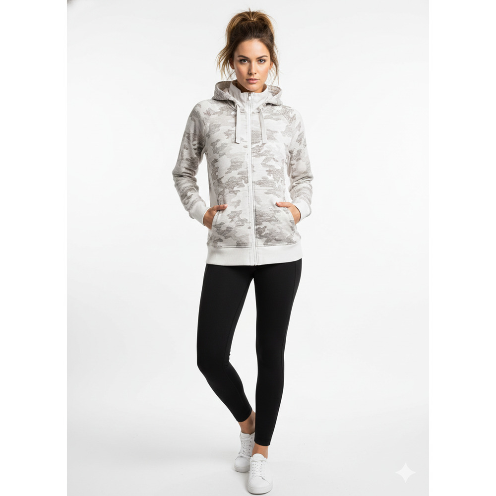 Athleta Triumph Printed Hoodie Full Zip Up Jacket Grey Gypsum Camo XL MSRP $118